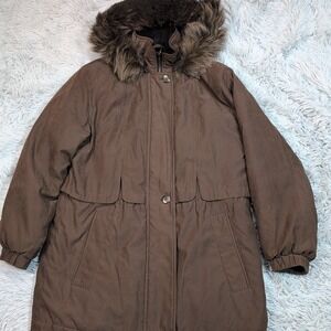 F.S. Limited Jacket Womens M‎ Brown Fox Tail Fur Trim Hood Parka Coat Pockets